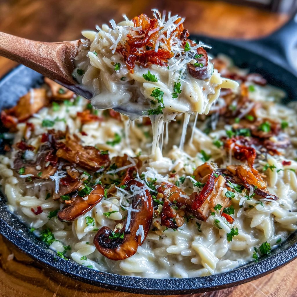 One Pot Creamy Mushroom Orzo